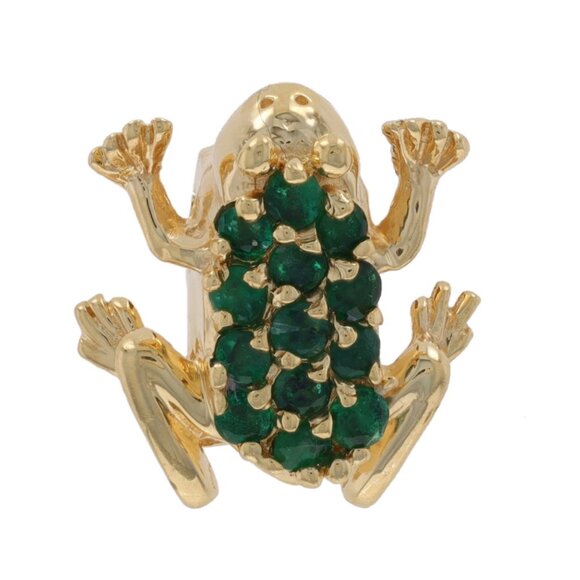 Yellow Gold Emerald Frog Slide Charm - 14k Round .32ctw Amphibian - Picture 1 of 4